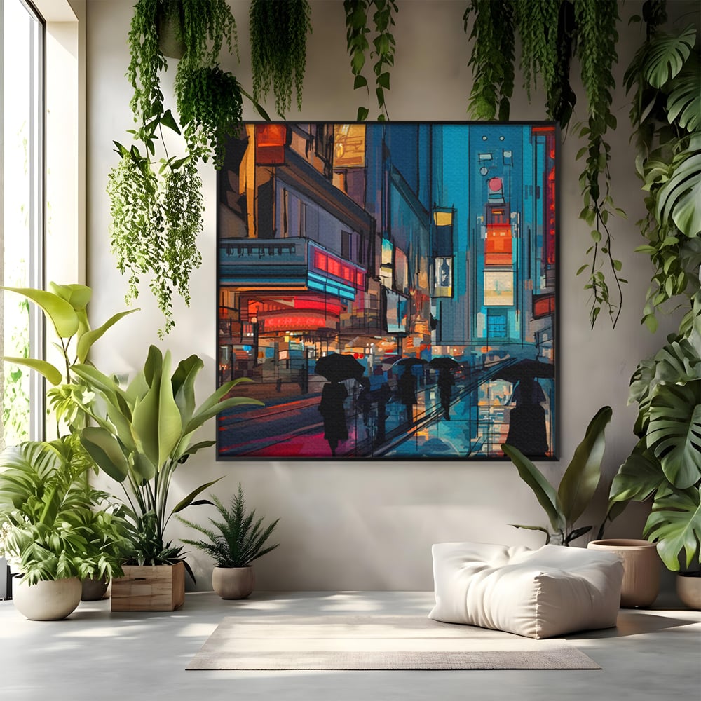 Leinwand Wandkunst Leinwand Premium, LuxCanva® C1162 Menschen gehen ins Kino, Innenstadt, Nachtleben, Wohnzimmer, lebendige Farben