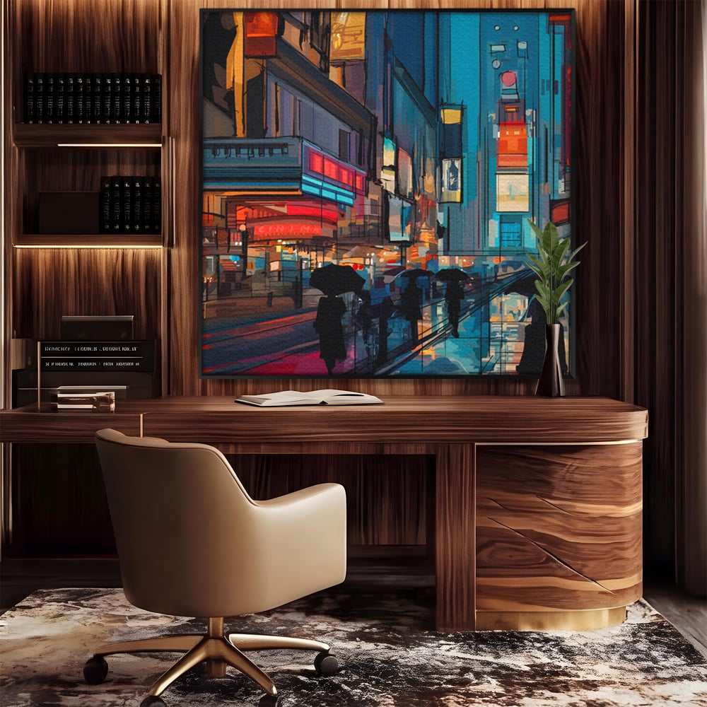 Leinwand Wandkunst Leinwand Premium, LuxCanva® C1162 Menschen gehen ins Kino, Innenstadt, Nachtleben, Wohnzimmer, lebendige Farben