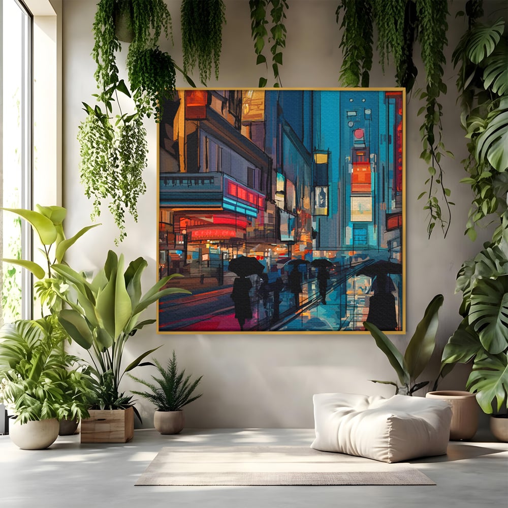 Leinwand Wandkunst Leinwand Premium, LuxCanva® C1162 Menschen gehen ins Kino, Innenstadt, Nachtleben, Wohnzimmer, lebendige Farben