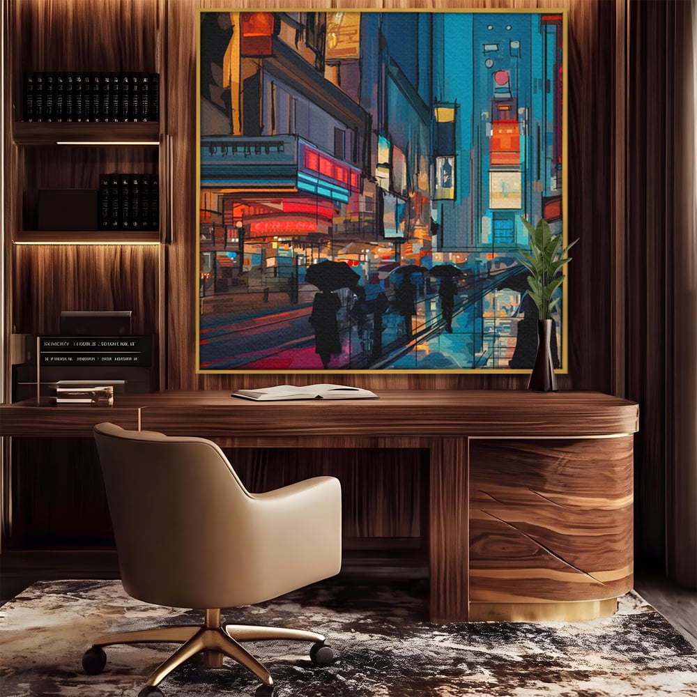 Leinwand Wandkunst Leinwand Premium, LuxCanva® C1162 Menschen gehen ins Kino, Innenstadt, Nachtleben, Wohnzimmer, lebendige Farben