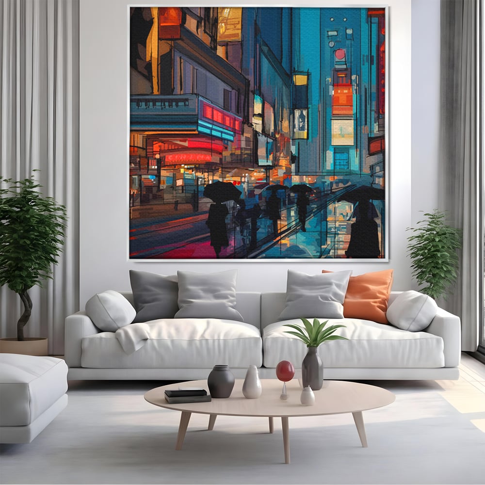 Leinwand Wandkunst Leinwand Premium, LuxCanva® C1162 Menschen gehen ins Kino, Innenstadt, Nachtleben, Wohnzimmer, lebendige Farben