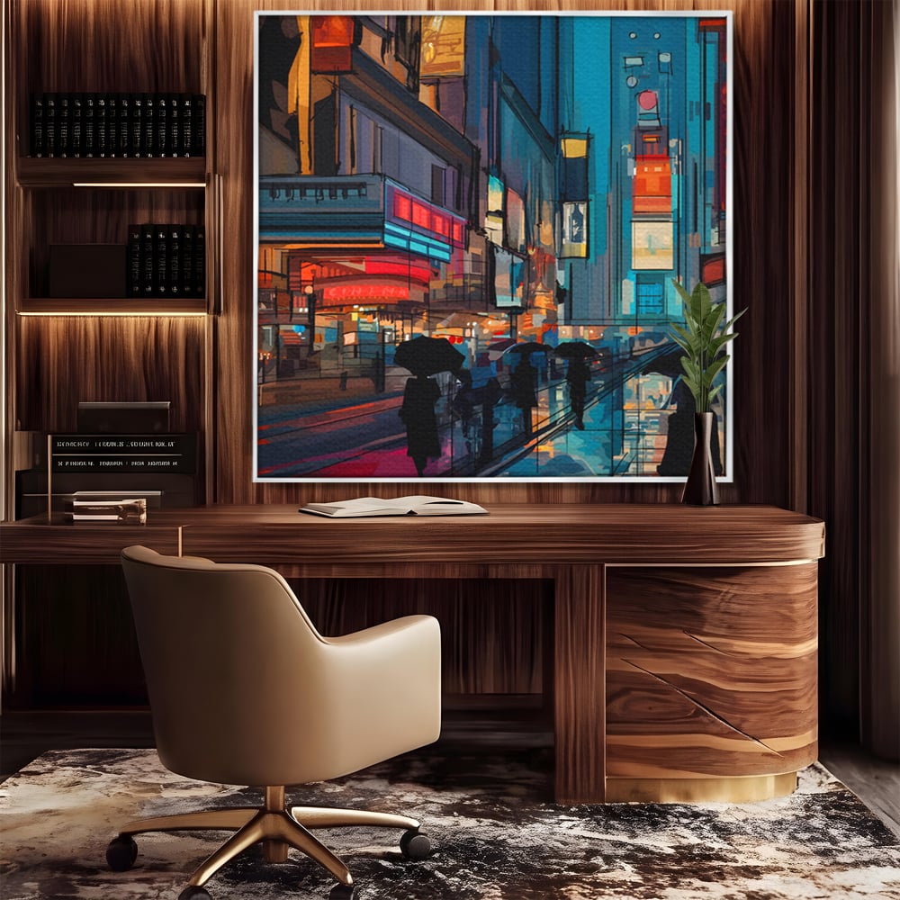 Leinwand Wandkunst Leinwand Premium, LuxCanva® C1162 Menschen gehen ins Kino, Innenstadt, Nachtleben, Wohnzimmer, lebendige Farben
