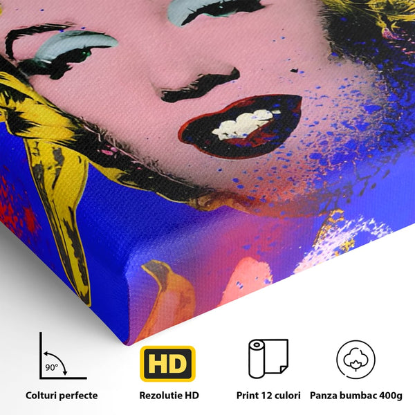 Tablou Canvas Premium LuxCanva® C1163, Andy Warhol Painted Marilyn Monroe , Culori, Icon, Famous Creator, Beautiful, Bar, Relaxare, Culori Vibrante