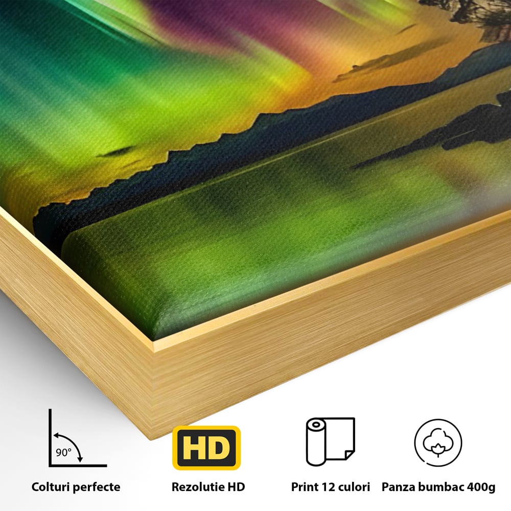 Tablou Canvas Premium LuxCanva® C1168, Aurora Boreala , Culori, Natura, Polul Nord, Bar, Relaxare, Culori Vibrante