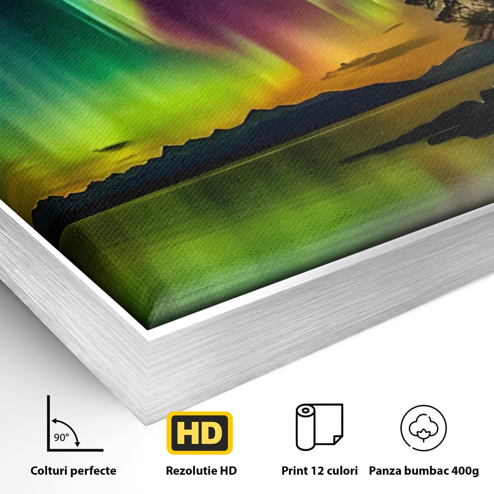 Tablou Canvas Premium LuxCanva® C1168, Aurora Boreala , Culori, Natura, Polul Nord, Bar, Relaxare, Culori Vibrante