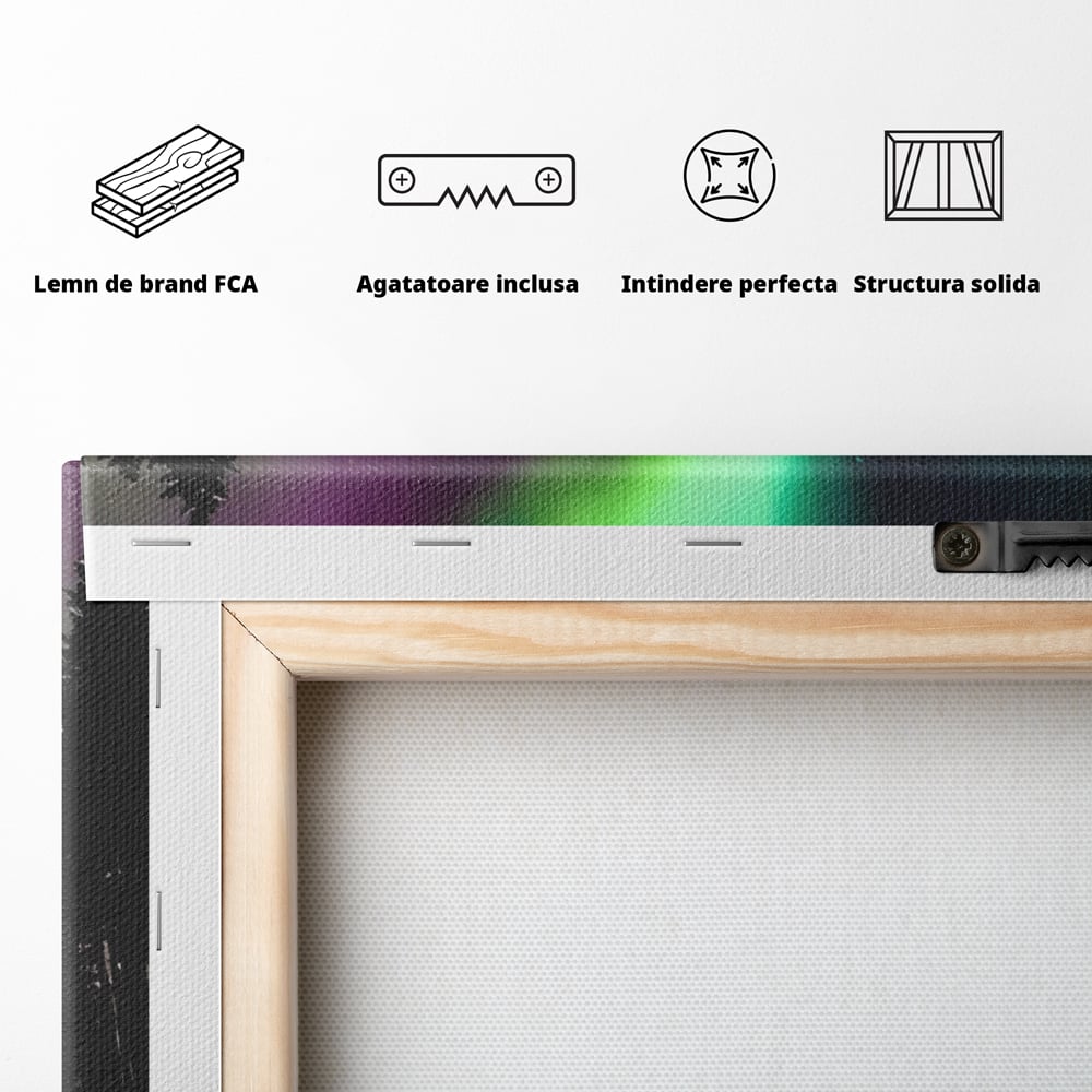 Tablou Canvas Premium LuxCanva® C1168, Aurora Boreala , Culori, Natura, Polul Nord, Bar, Relaxare, Culori Vibrante