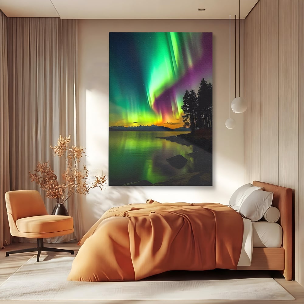 Tablou Canvas Premium LuxCanva® C1168, Aurora Boreala , Culori, Natura, Polul Nord, Bar, Relaxare, Culori Vibrante