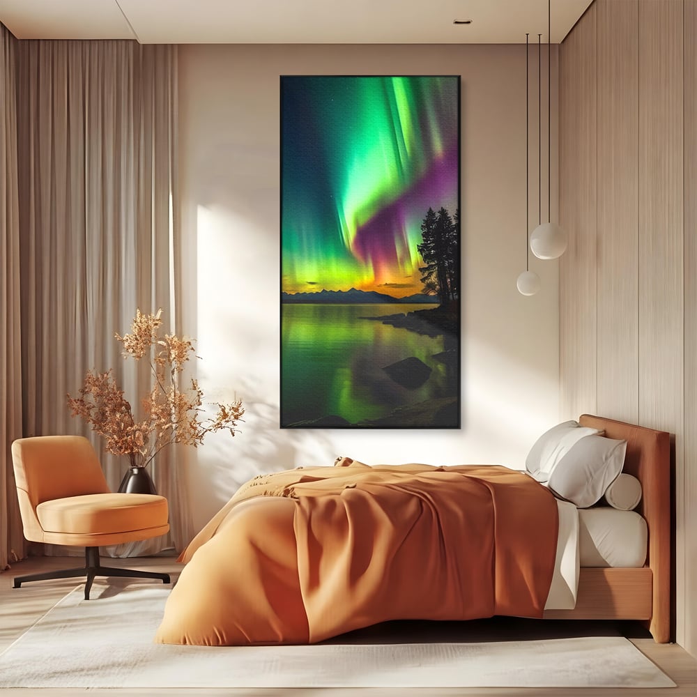 Tablou Canvas Premium LuxCanva® C1168, Aurora Boreala , Culori, Natura, Polul Nord, Bar, Relaxare, Culori Vibrante