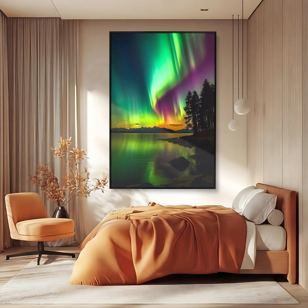 Tablou Canvas Premium LuxCanva® C1168, Aurora Boreala , Culori, Natura, Polul Nord, Bar, Relaxare, Culori Vibrante