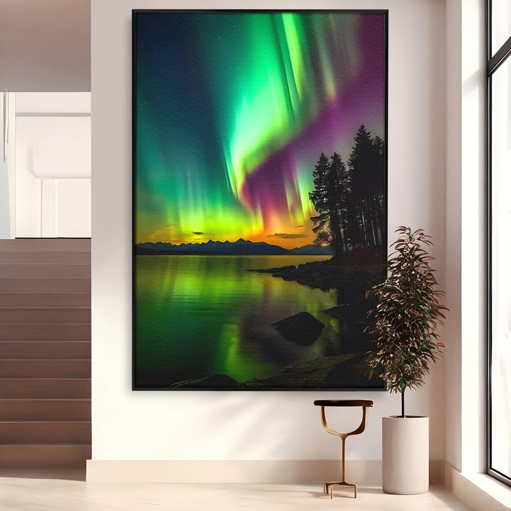 Tablou Canvas Premium LuxCanva® C1168, Aurora Boreala , Culori, Natura, Polul Nord, Bar, Relaxare, Culori Vibrante