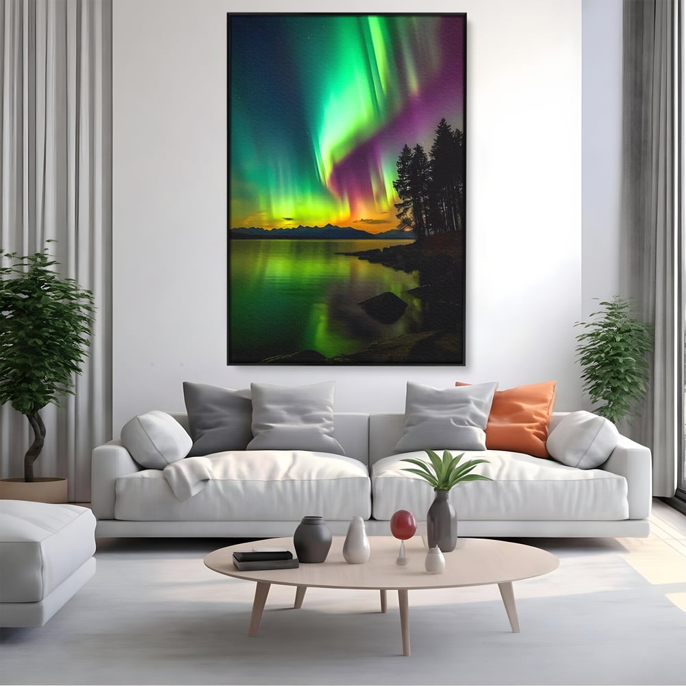 Tablou Canvas Premium LuxCanva® C1168, Aurora Boreala , Culori, Natura, Polul Nord, Bar, Relaxare, Culori Vibrante