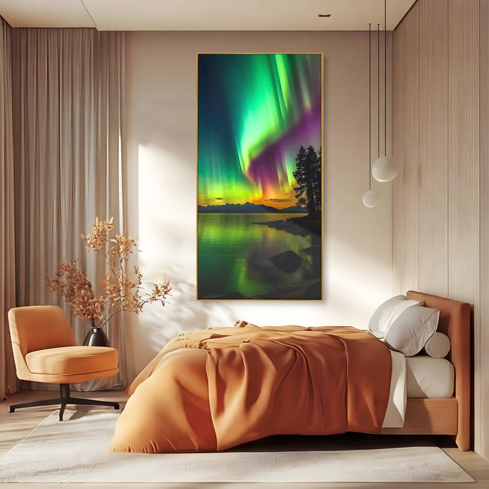 Tablou Canvas Premium LuxCanva® C1168, Aurora Boreala , Culori, Natura, Polul Nord, Bar, Relaxare, Culori Vibrante