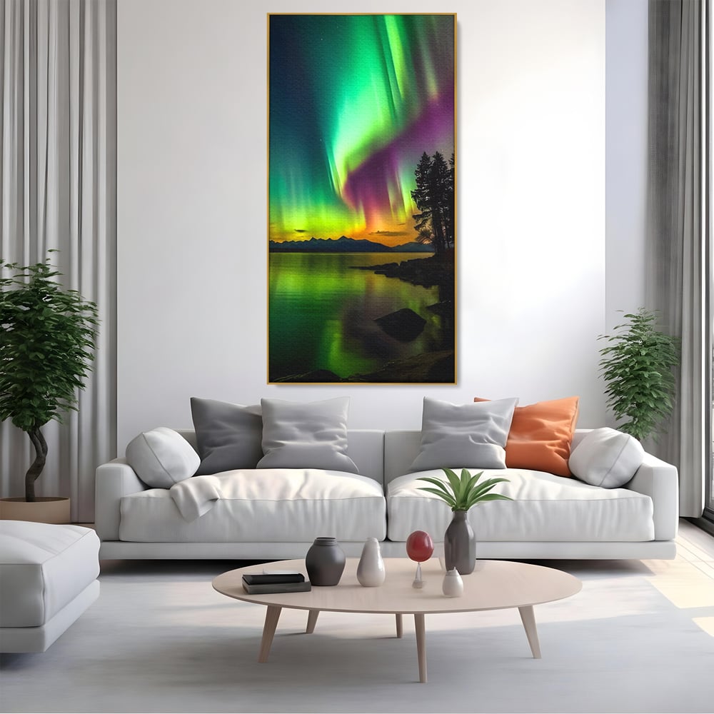 Tablou Canvas Premium LuxCanva® C1168, Aurora Boreala , Culori, Natura, Polul Nord, Bar, Relaxare, Culori Vibrante