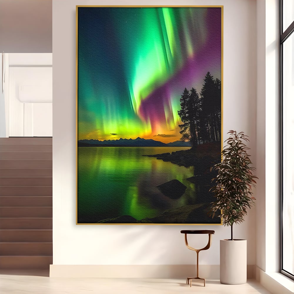 Tablou Canvas Premium LuxCanva® C1168, Aurora Boreala , Culori, Natura, Polul Nord, Bar, Relaxare, Culori Vibrante