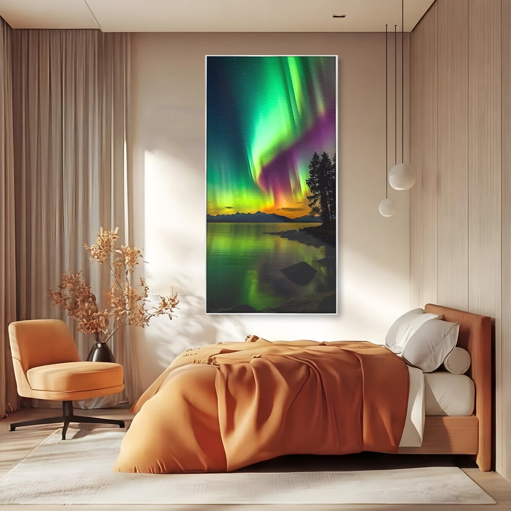 Tablou Canvas Premium LuxCanva® C1168, Aurora Boreala , Culori, Natura, Polul Nord, Bar, Relaxare, Culori Vibrante