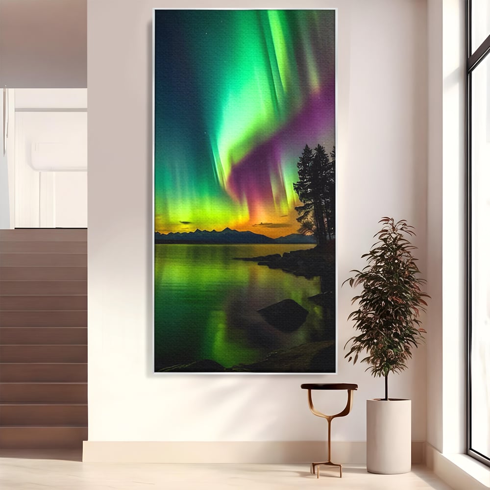 Tablou Canvas Premium LuxCanva® C1168, Aurora Boreala , Culori, Natura, Polul Nord, Bar, Relaxare, Culori Vibrante