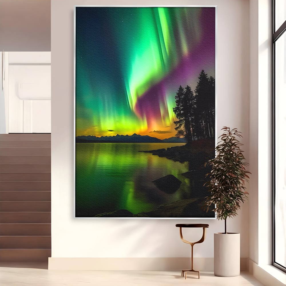 Tablou Canvas Premium LuxCanva® C1168, Aurora Boreala , Culori, Natura, Polul Nord, Bar, Relaxare, Culori Vibrante