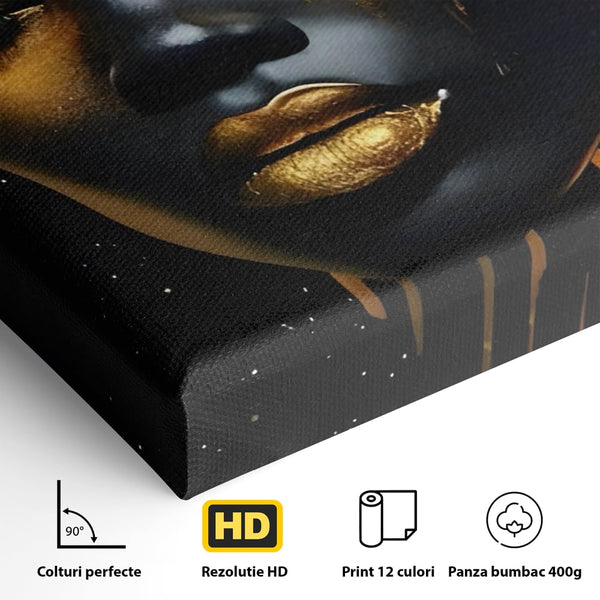 LuxCanva Premium-Leinwandkunst® C1169, Afrikanische Schönheit in Gold bedeckt, Farben, Mädchen, Schönheit, Wohnzimmer, Bar, entspannend, kräftige Farben