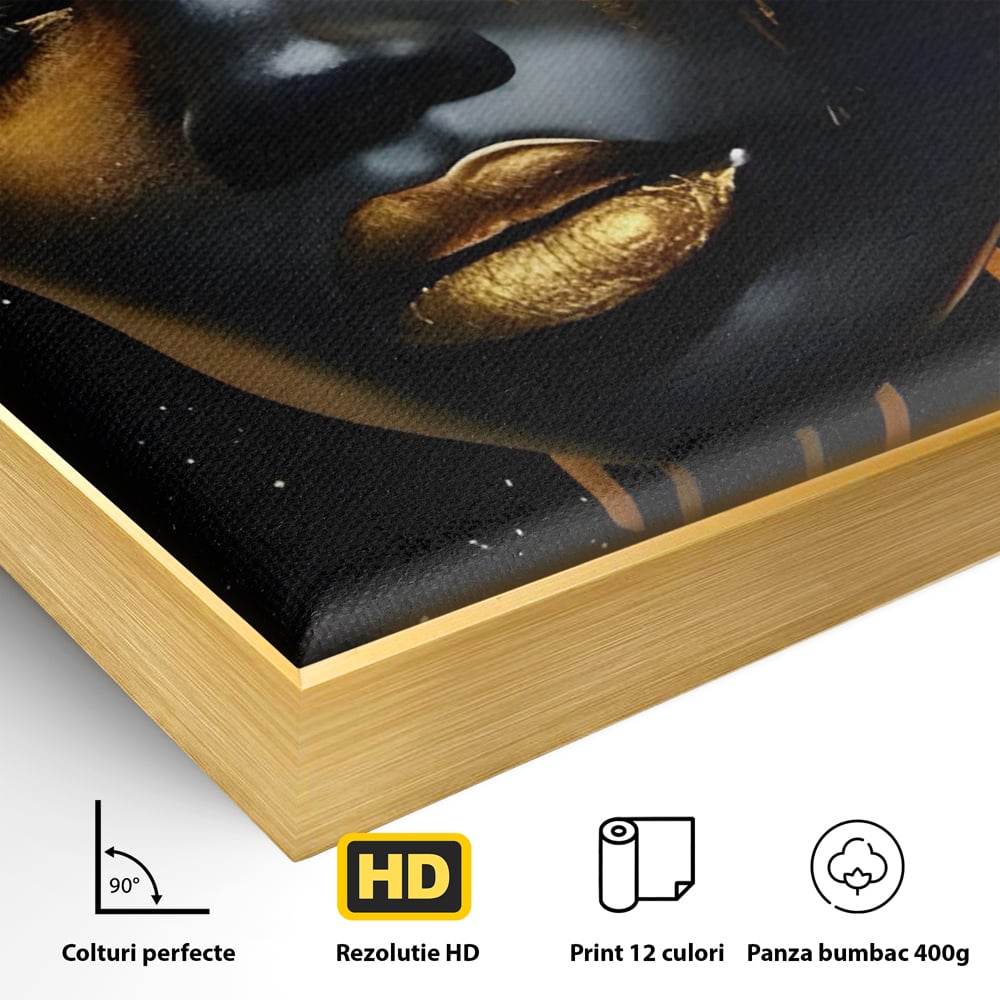 LuxCanva Premium-Leinwandkunst® C1169, Afrikanische Schönheit in Gold bedeckt, Farben, Mädchen, Schönheit, Wohnzimmer, Bar, entspannend, kräftige Farben