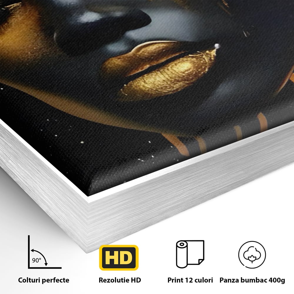 LuxCanva Premium-Leinwandkunst® C1169, Afrikanische Schönheit in Gold bedeckt, Farben, Mädchen, Schönheit, Wohnzimmer, Bar, entspannend, kräftige Farben