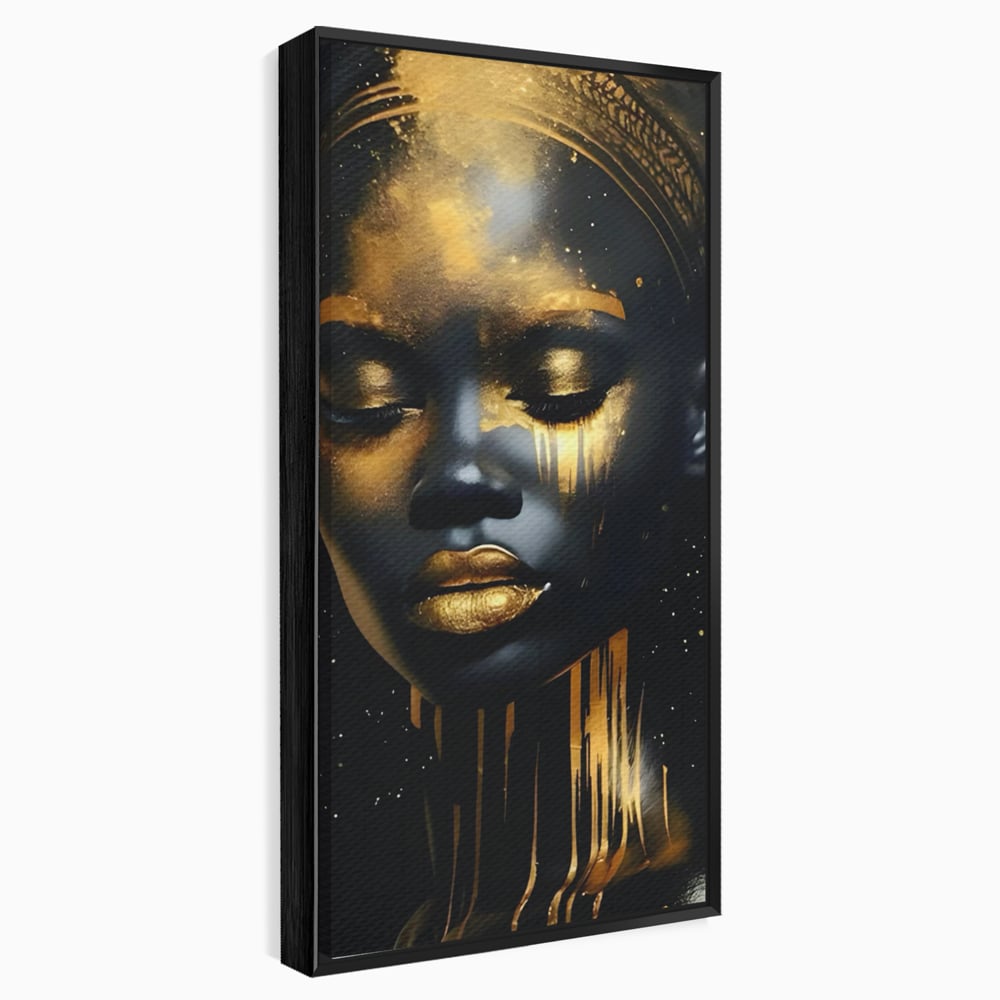 LuxCanva Premium-Leinwandkunst® C1169, Afrikanische Schönheit in Gold bedeckt, Farben, Mädchen, Schönheit, Wohnzimmer, Bar, entspannend, kräftige Farben