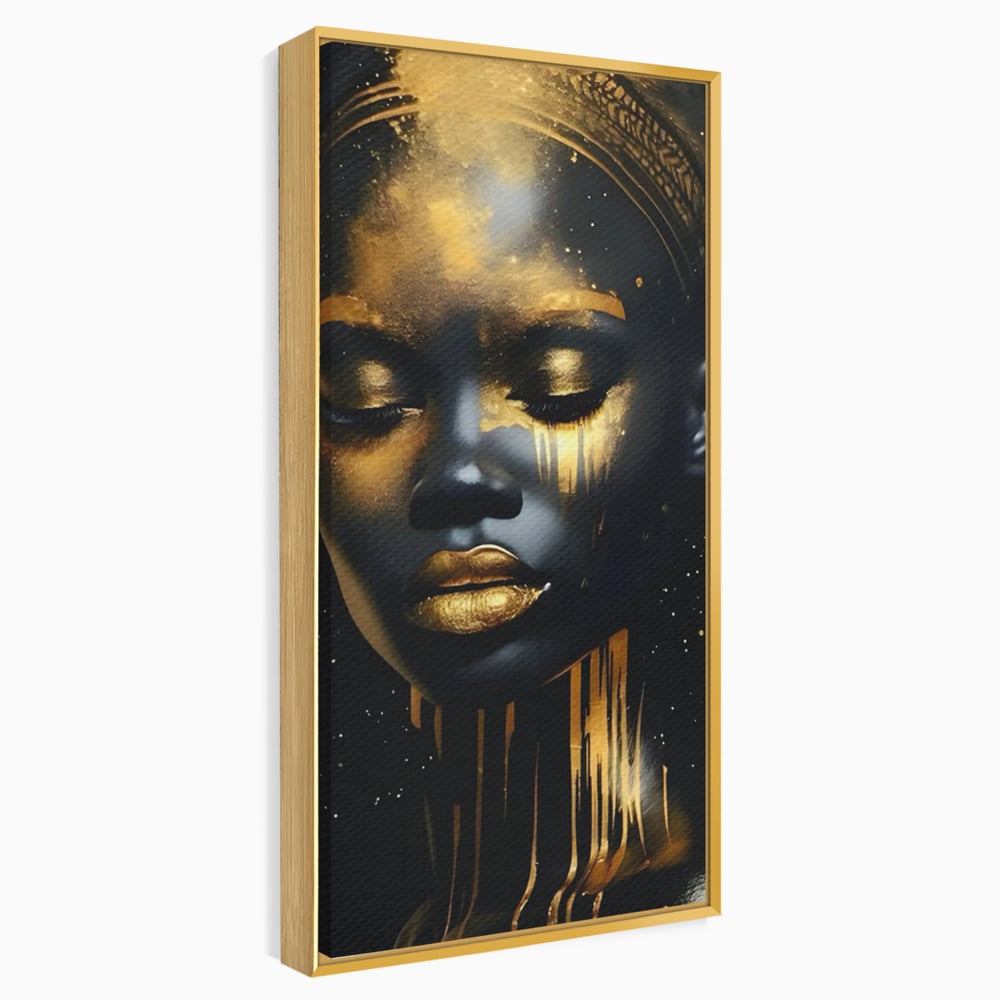 LuxCanva Premium-Leinwandkunst® C1169, Afrikanische Schönheit in Gold bedeckt, Farben, Mädchen, Schönheit, Wohnzimmer, Bar, entspannend, kräftige Farben