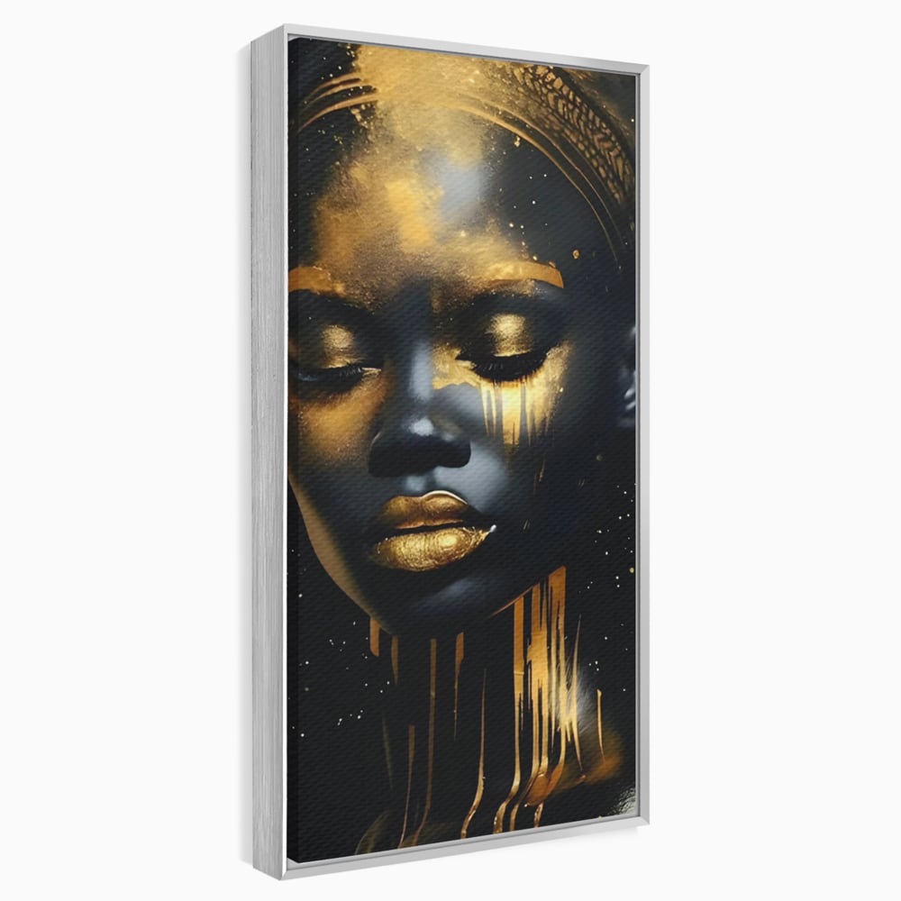 LuxCanva Premium-Leinwandkunst® C1169, Afrikanische Schönheit in Gold bedeckt, Farben, Mädchen, Schönheit, Wohnzimmer, Bar, entspannend, kräftige Farben