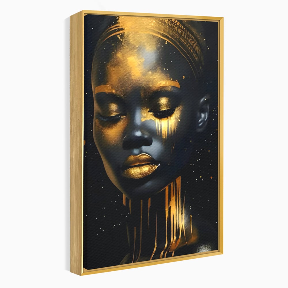 LuxCanva Premium-Leinwandkunst® C1169, Afrikanische Schönheit in Gold bedeckt, Farben, Mädchen, Schönheit, Wohnzimmer, Bar, entspannend, kräftige Farben