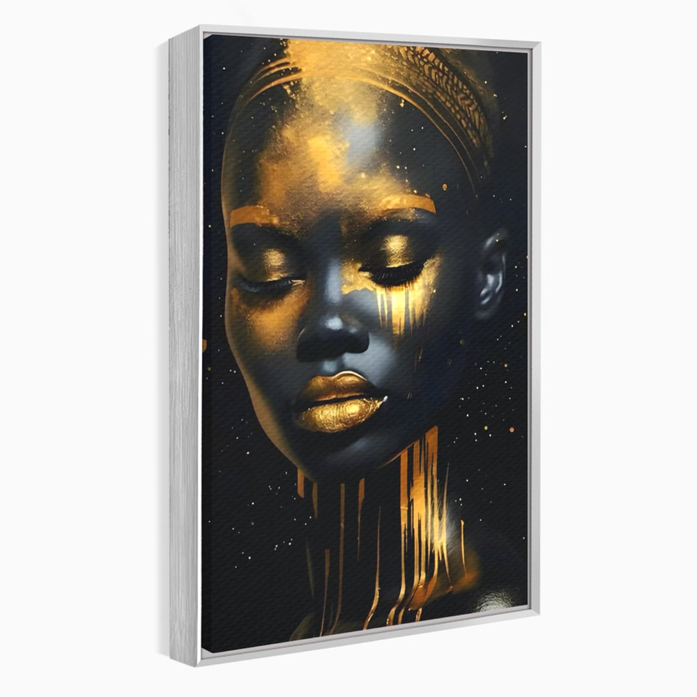 LuxCanva Premium-Leinwandkunst® C1169, Afrikanische Schönheit in Gold bedeckt, Farben, Mädchen, Schönheit, Wohnzimmer, Bar, entspannend, kräftige Farben