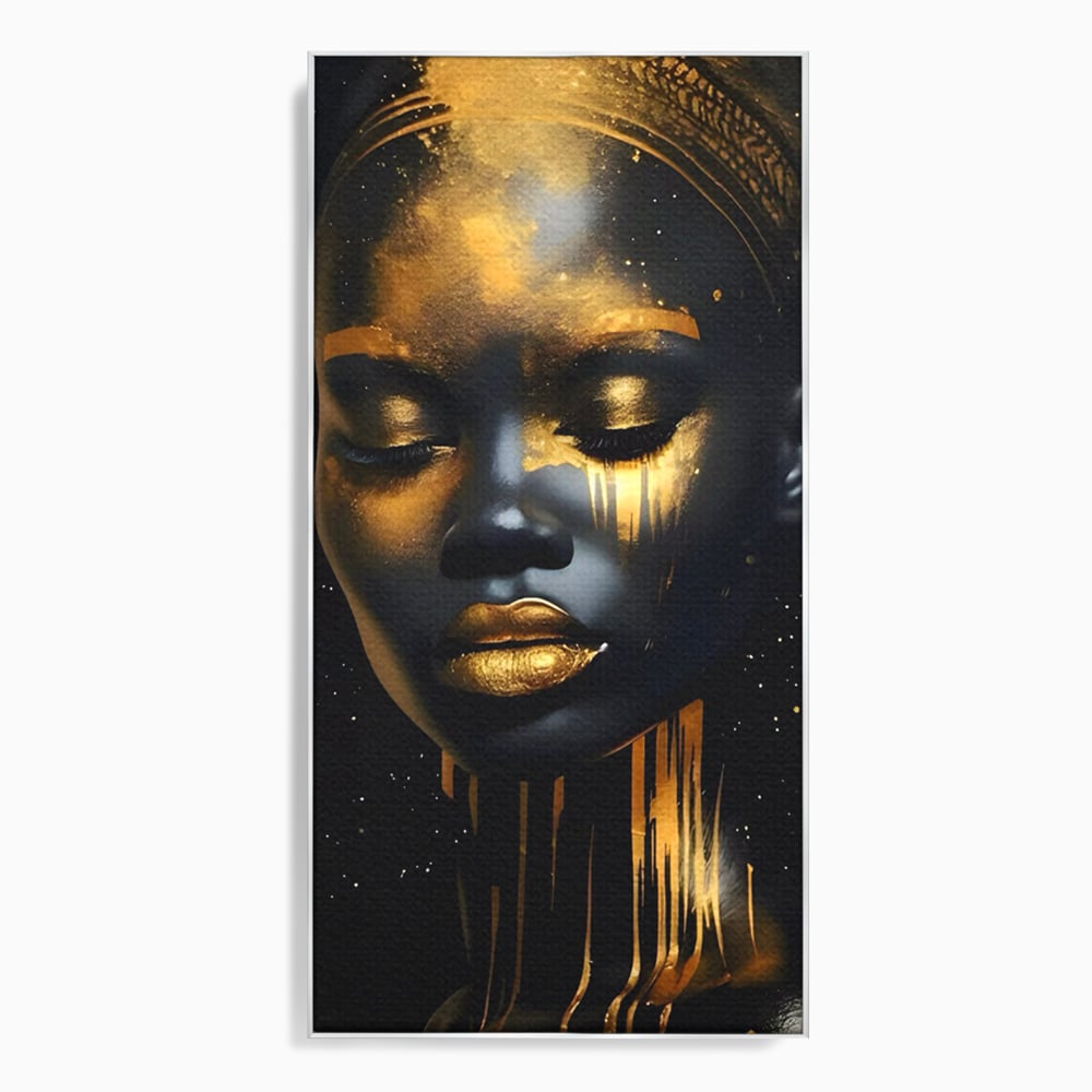 LuxCanva Premium-Leinwandkunst® C1169, Afrikanische Schönheit in Gold bedeckt, Farben, Mädchen, Schönheit, Wohnzimmer, Bar, entspannend, kräftige Farben