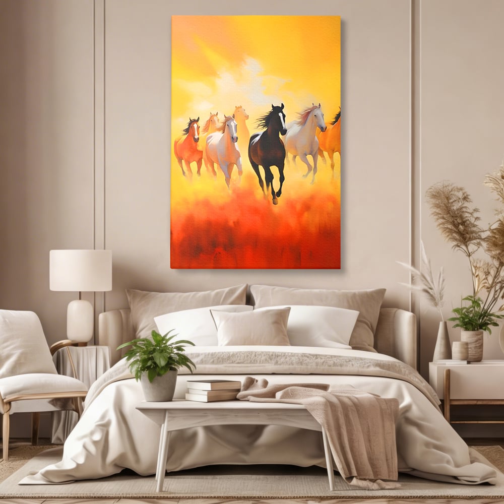 Leinwandbilder Leinwand Premium LuxCanva® C1170, Wilde und freie Pferde, Farben, Natur, Tiere, Freiheit, Wohnzimmer, Kinderzimmer, entspannend, kräftige Farben