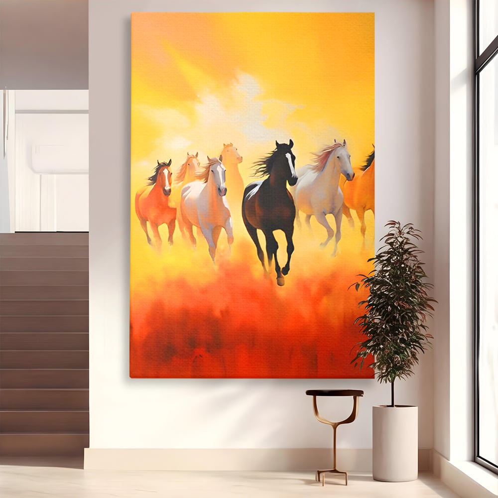 Leinwandbilder Leinwand Premium LuxCanva® C1170, Wilde und freie Pferde, Farben, Natur, Tiere, Freiheit, Wohnzimmer, Kinderzimmer, entspannend, kräftige Farben