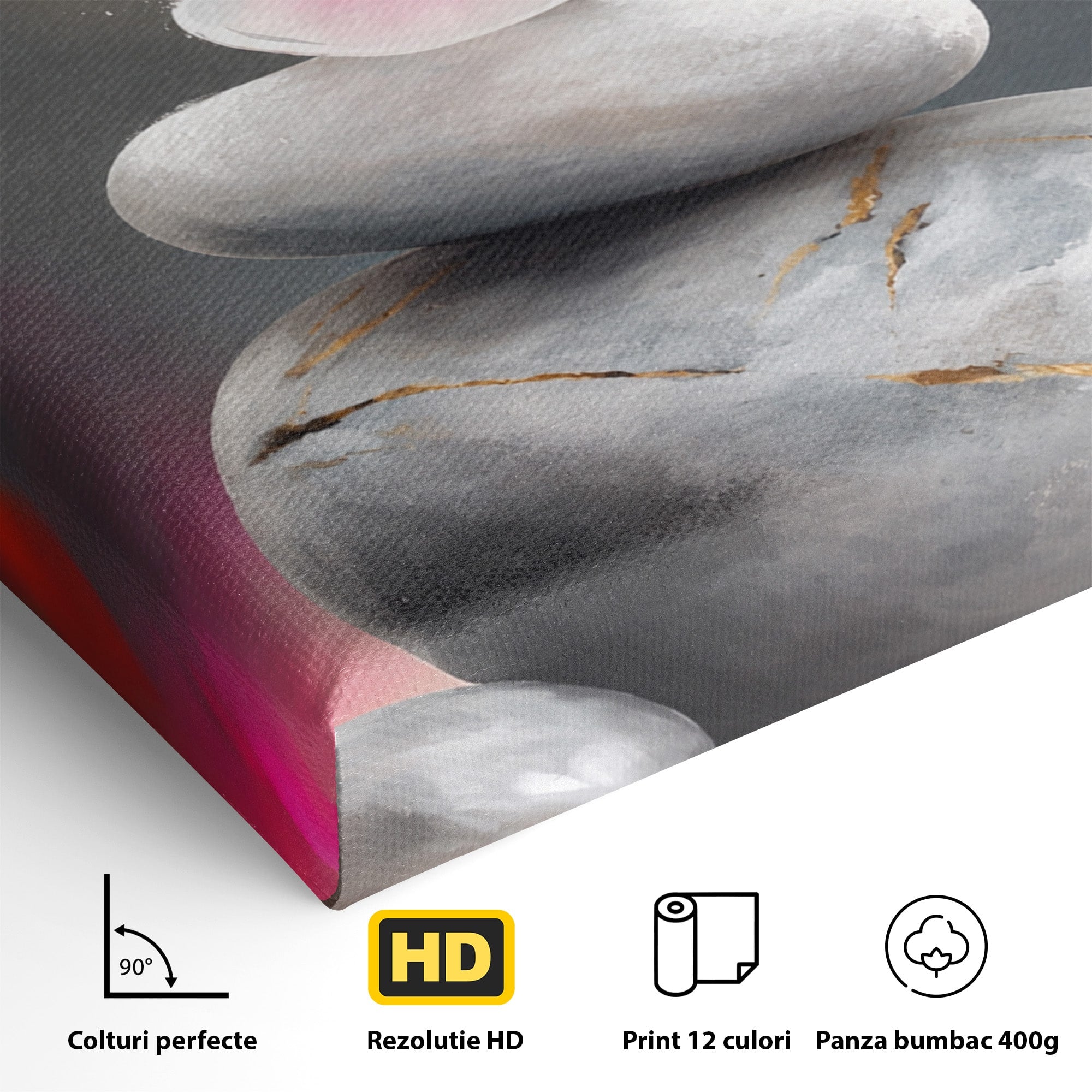 Tablou Canvas Premium LuxCanva® C1173, Floare De Cires Pe Pietre, Floare, Pietre, Zen, Armonie, Meditatie, Dormitor, Living, Culori Vibrante