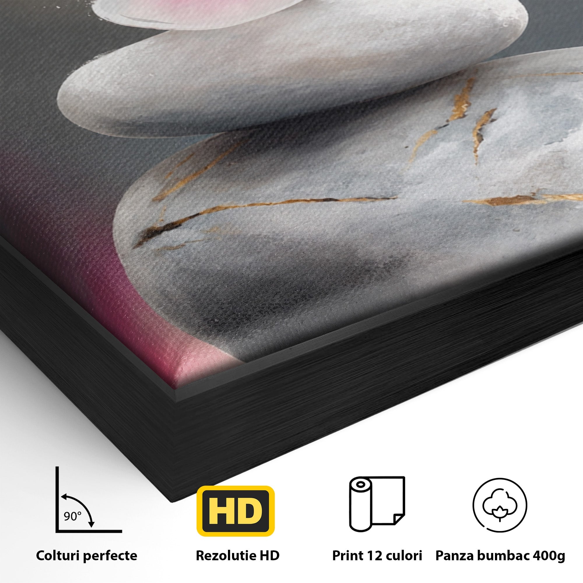 Tablou Canvas Premium LuxCanva® C1173, Floare De Cires Pe Pietre, Floare, Pietre, Zen, Armonie, Meditatie, Dormitor, Living, Culori Vibrante
