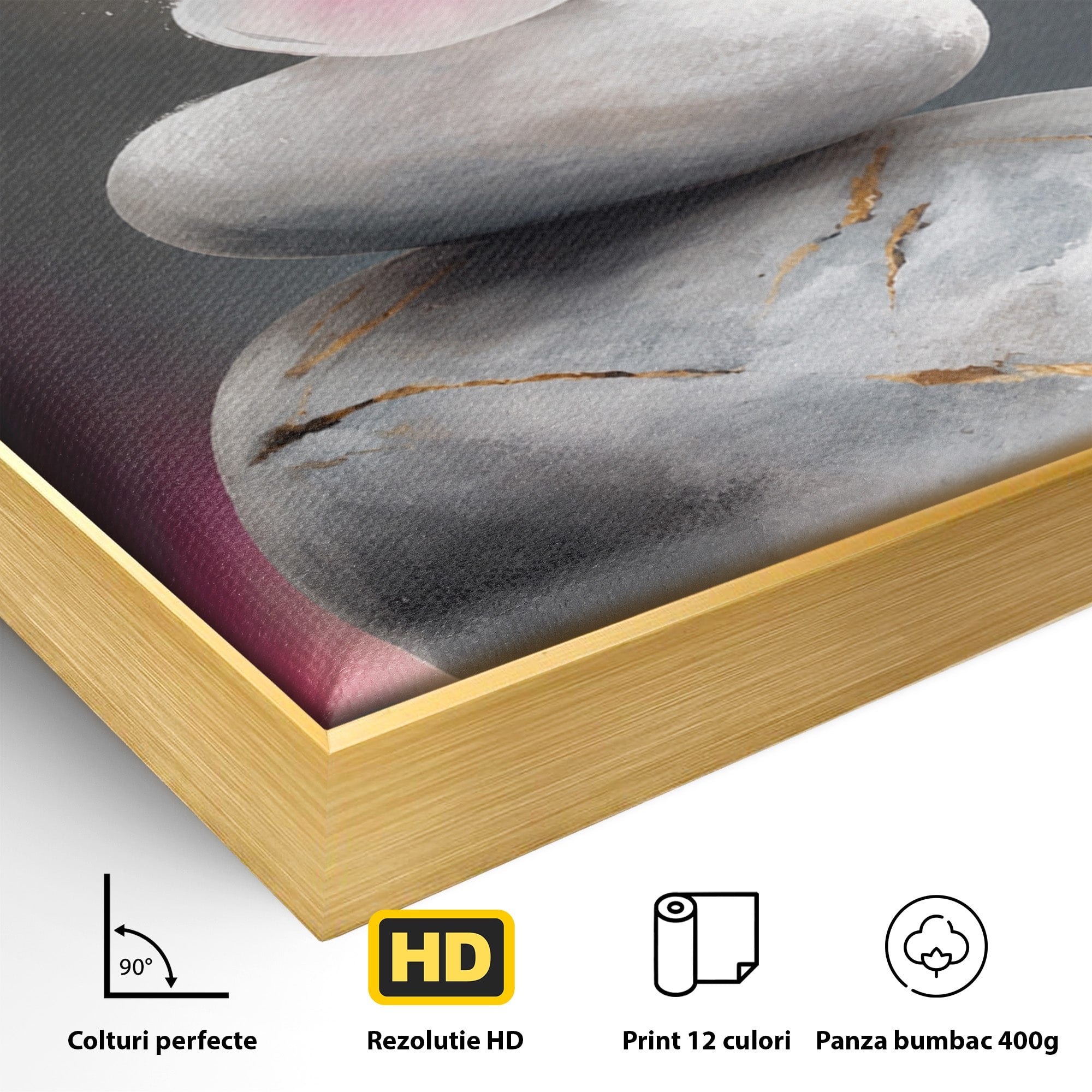 Tablou Canvas Premium LuxCanva® C1173, Floare De Cires Pe Pietre, Floare, Pietre, Zen, Armonie, Meditatie, Dormitor, Living, Culori Vibrante