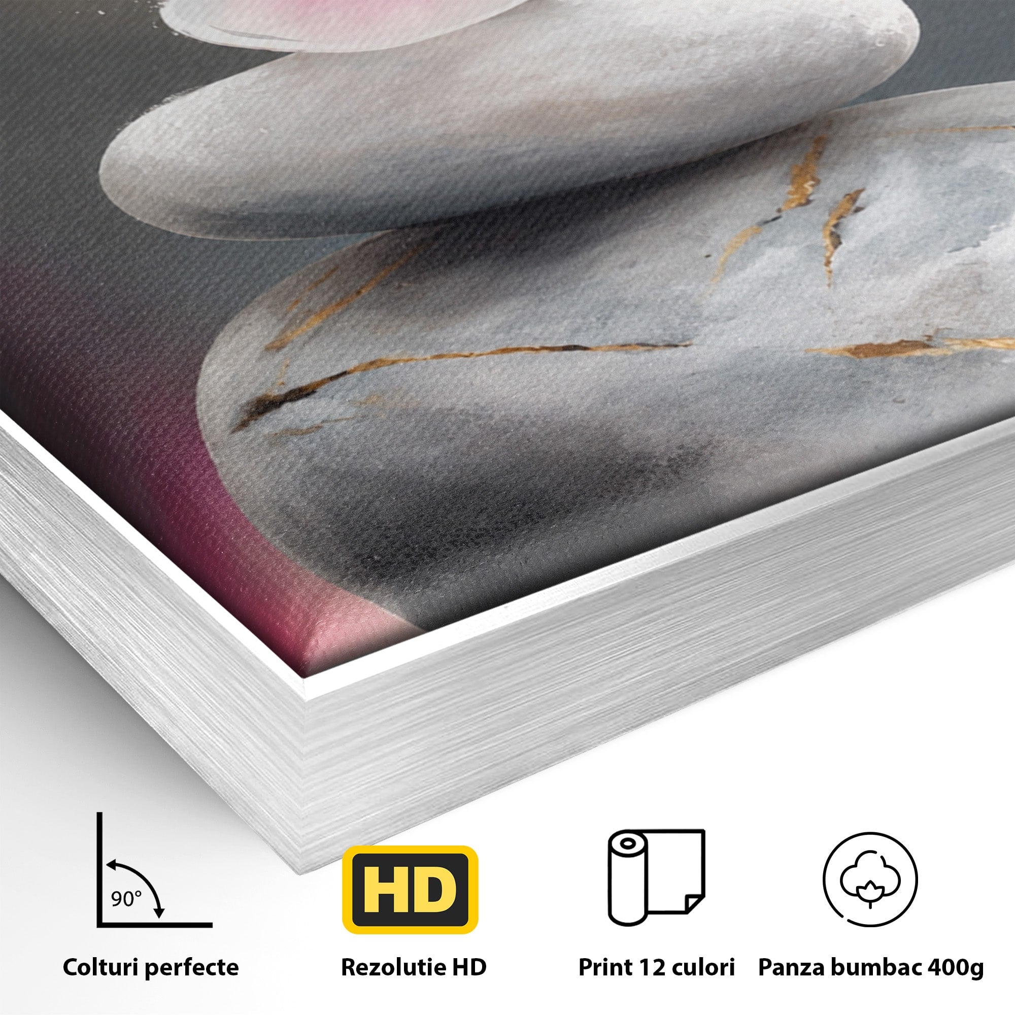 Tablou Canvas Premium LuxCanva® C1173, Floare De Cires Pe Pietre, Floare, Pietre, Zen, Armonie, Meditatie, Dormitor, Living, Culori Vibrante