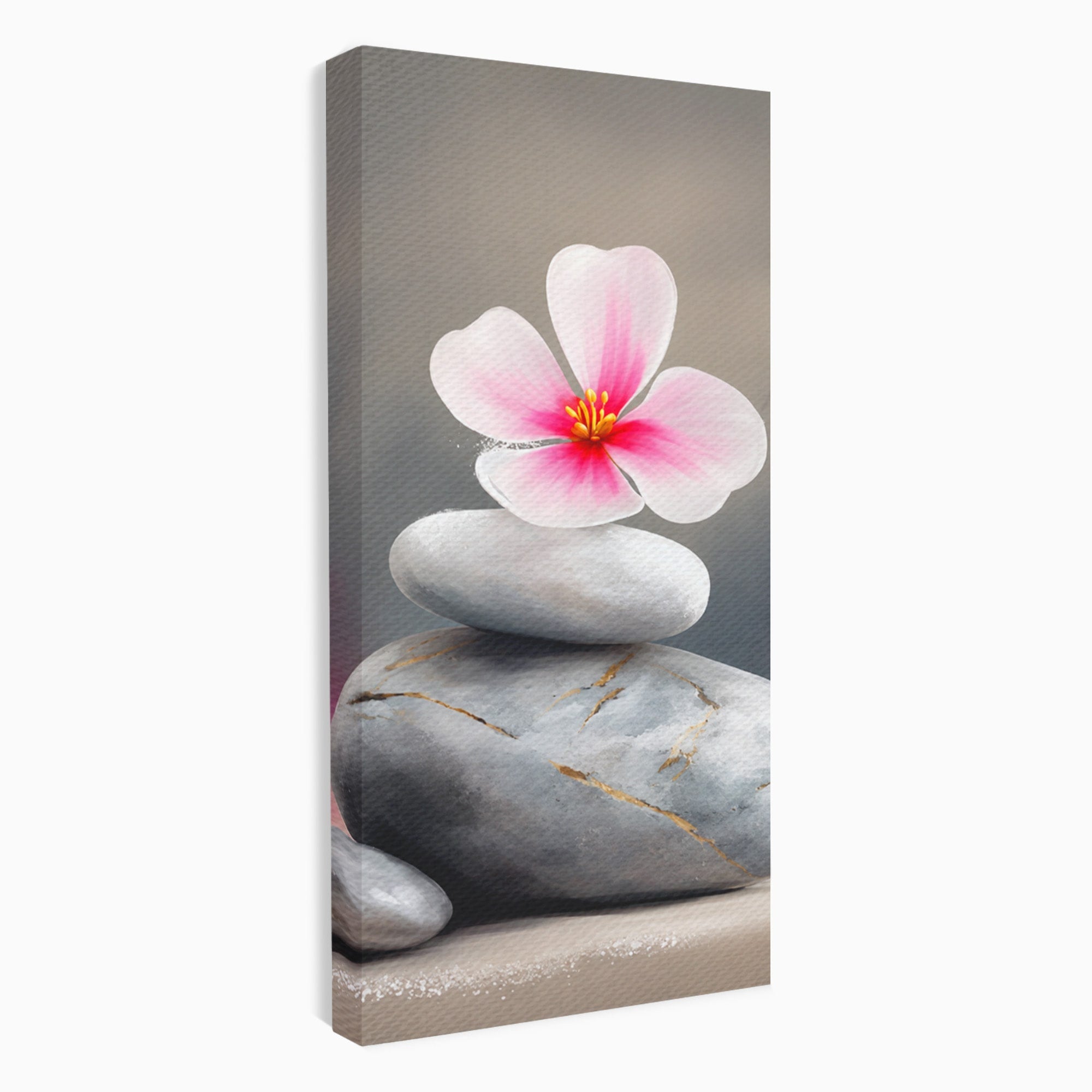 Tablou Canvas Premium LuxCanva® C1173, Floare De Cires Pe Pietre, Floare, Pietre, Zen, Armonie, Meditatie, Dormitor, Living, Culori Vibrante