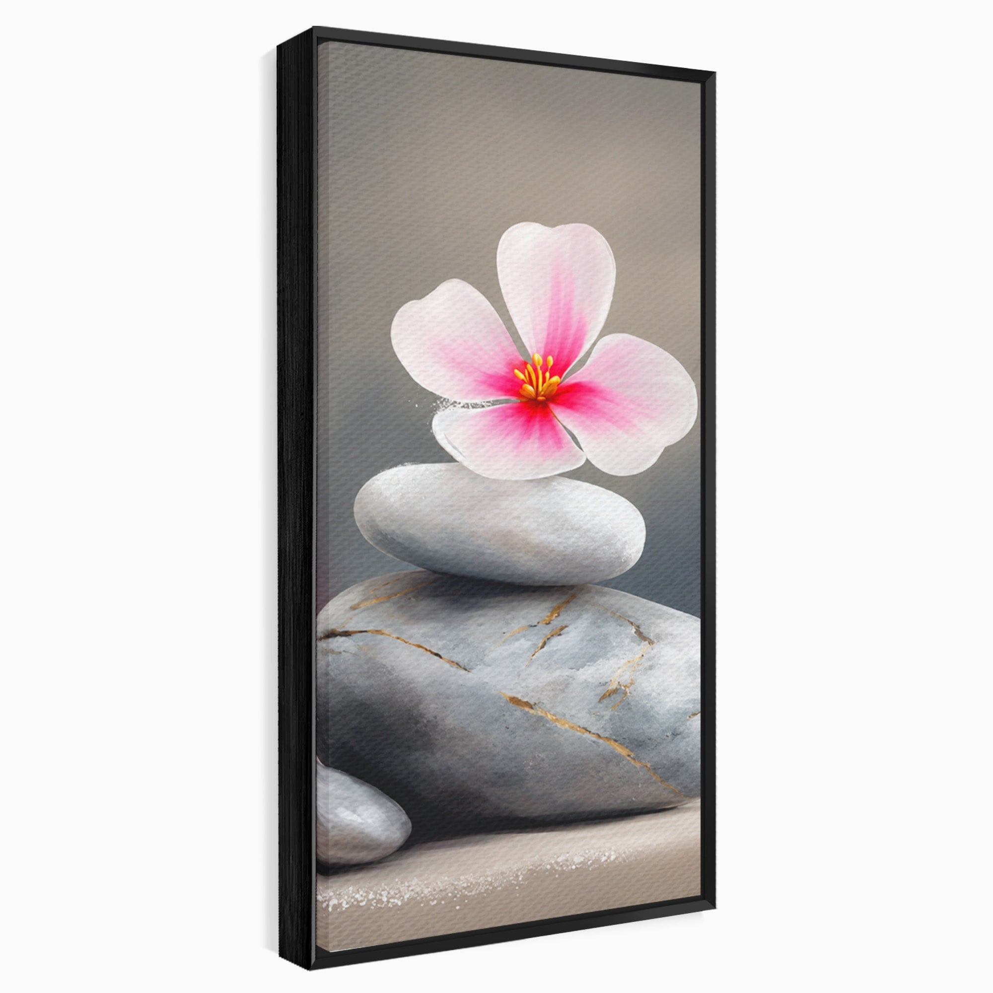 Tablou Canvas Premium LuxCanva® C1173, Floare De Cires Pe Pietre, Floare, Pietre, Zen, Armonie, Meditatie, Dormitor, Living, Culori Vibrante