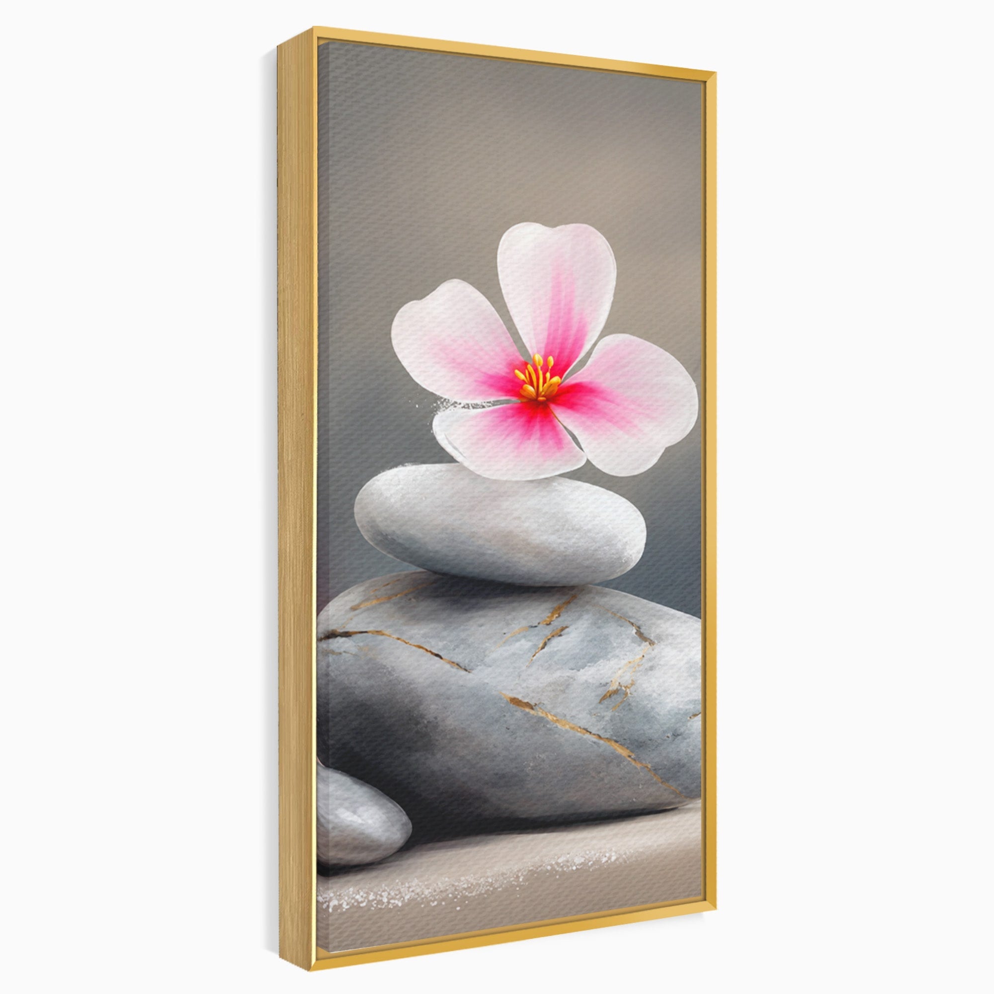 Tablou Canvas Premium LuxCanva® C1173, Floare De Cires Pe Pietre, Floare, Pietre, Zen, Armonie, Meditatie, Dormitor, Living, Culori Vibrante