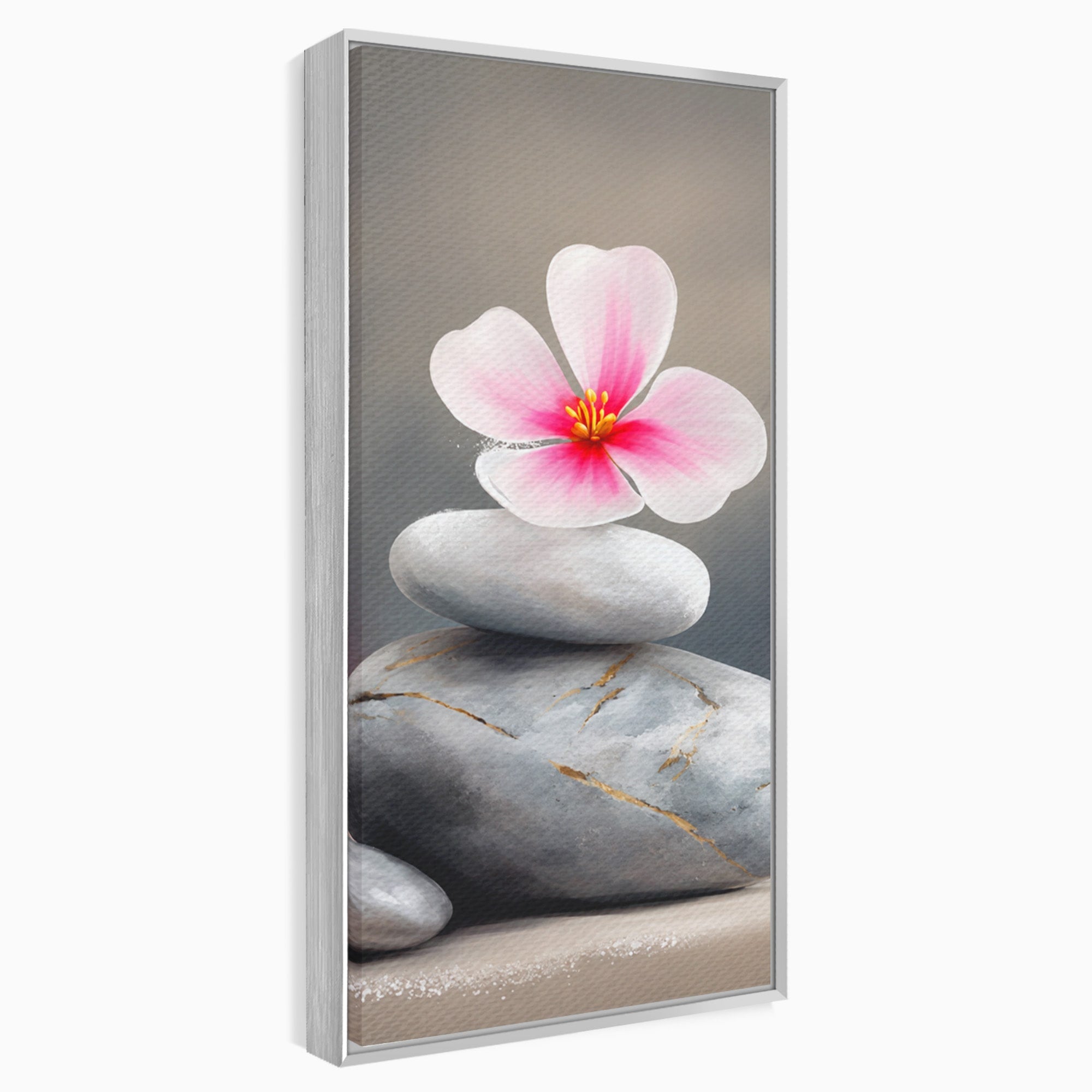 Tablou Canvas Premium LuxCanva® C1173, Floare De Cires Pe Pietre, Floare, Pietre, Zen, Armonie, Meditatie, Dormitor, Living, Culori Vibrante