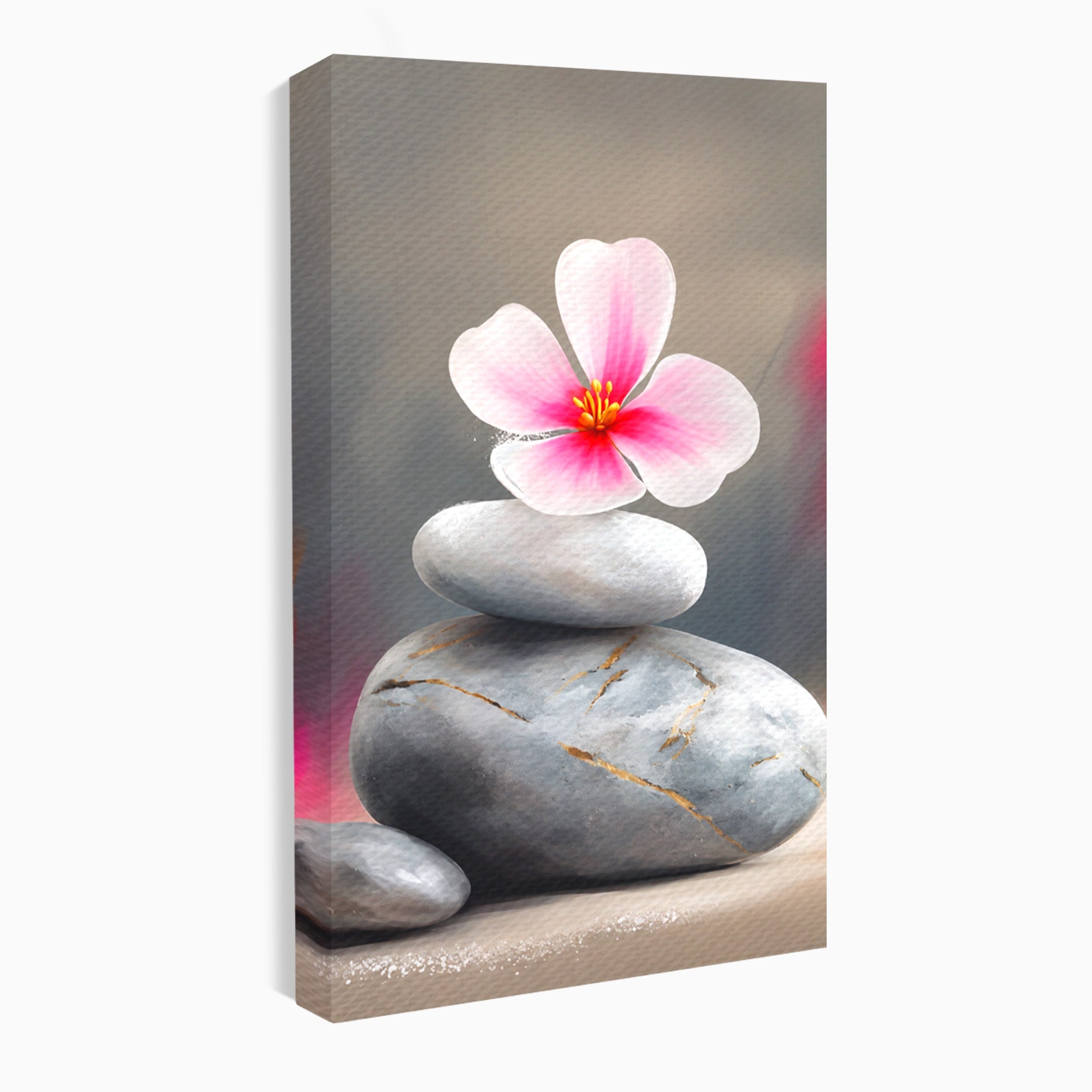Tablou Canvas Premium LuxCanva® C1173, Floare De Cires Pe Pietre, Floare, Pietre, Zen, Armonie, Meditatie, Dormitor, Living, Culori Vibrante