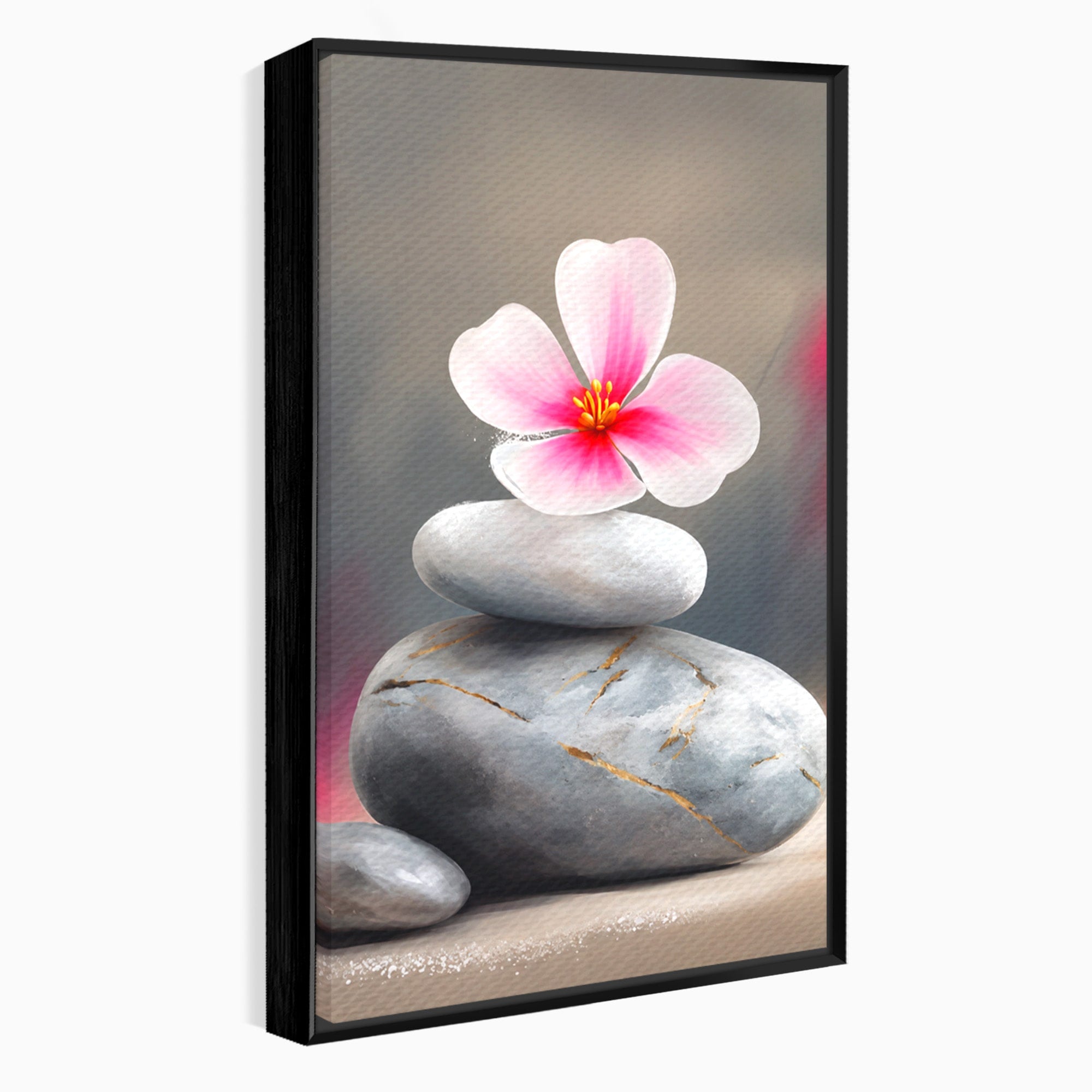 Tablou Canvas Premium LuxCanva® C1173, Floare De Cires Pe Pietre, Floare, Pietre, Zen, Armonie, Meditatie, Dormitor, Living, Culori Vibrante