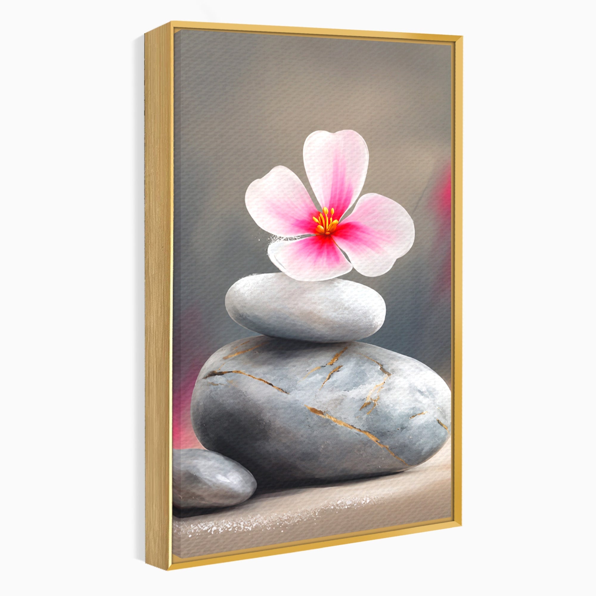 Tablou Canvas Premium LuxCanva® C1173, Floare De Cires Pe Pietre, Floare, Pietre, Zen, Armonie, Meditatie, Dormitor, Living, Culori Vibrante