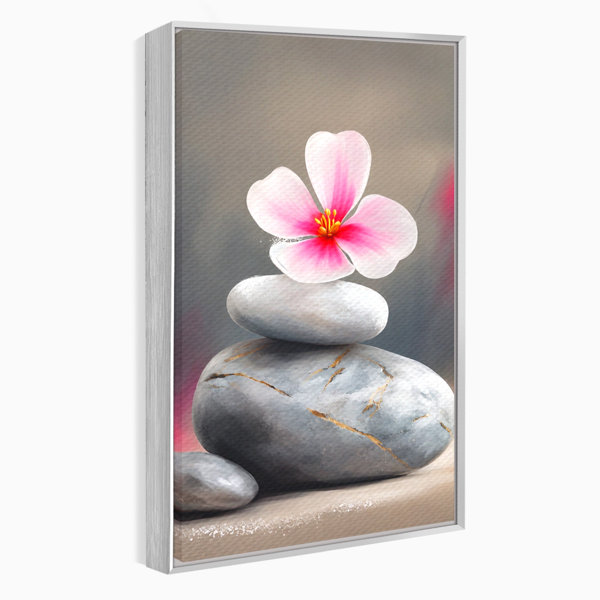 Tablou Canvas Premium LuxCanva® C1173, Floare De Cires Pe Pietre, Floare, Pietre, Zen, Armonie, Meditatie, Dormitor, Living, Culori Vibrante