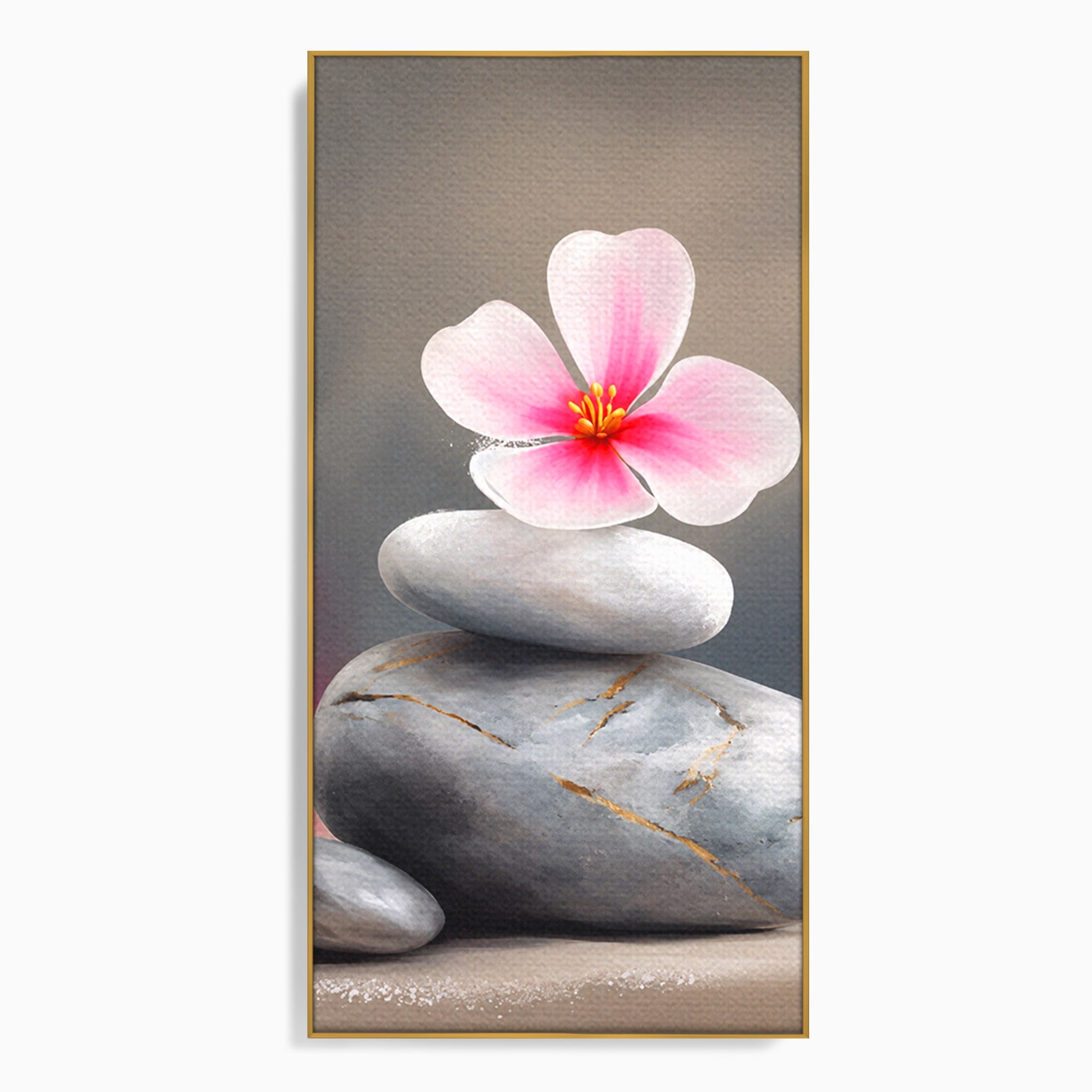 Tablou Canvas Premium LuxCanva® C1173, Floare De Cires Pe Pietre, Floare, Pietre, Zen, Armonie, Meditatie, Dormitor, Living, Culori Vibrante