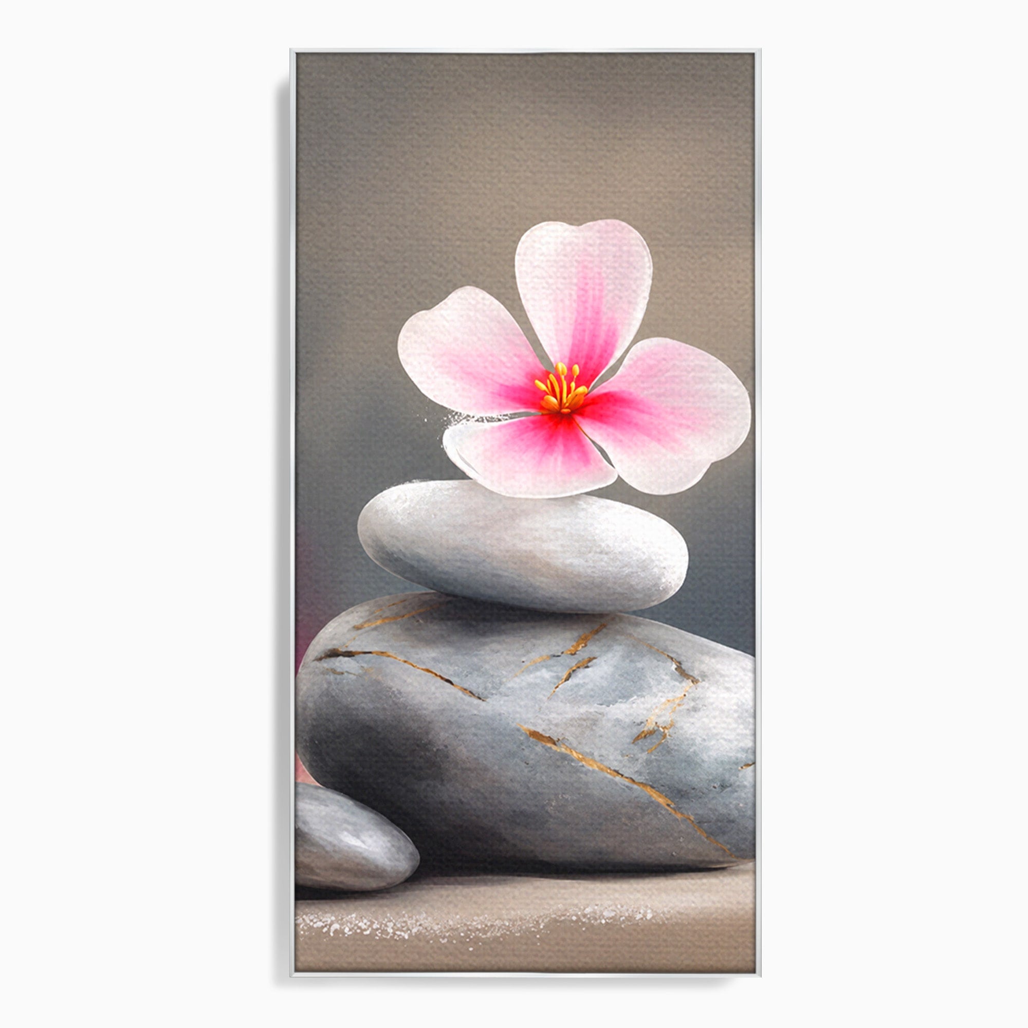 Tablou Canvas Premium LuxCanva® C1173, Floare De Cires Pe Pietre, Floare, Pietre, Zen, Armonie, Meditatie, Dormitor, Living, Culori Vibrante