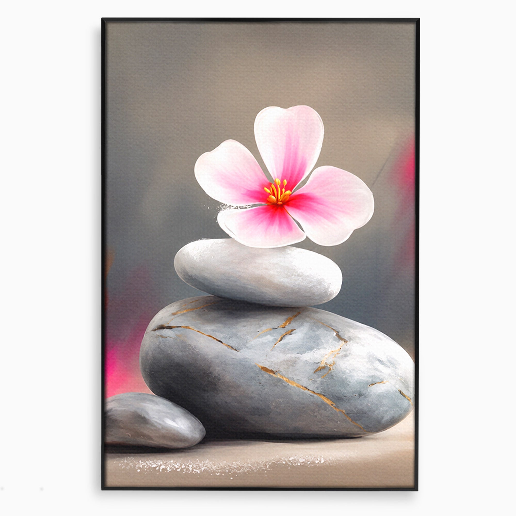 Tablou Canvas Premium LuxCanva® C1173, Floare De Cires Pe Pietre, Floare, Pietre, Zen, Armonie, Meditatie, Dormitor, Living, Culori Vibrante