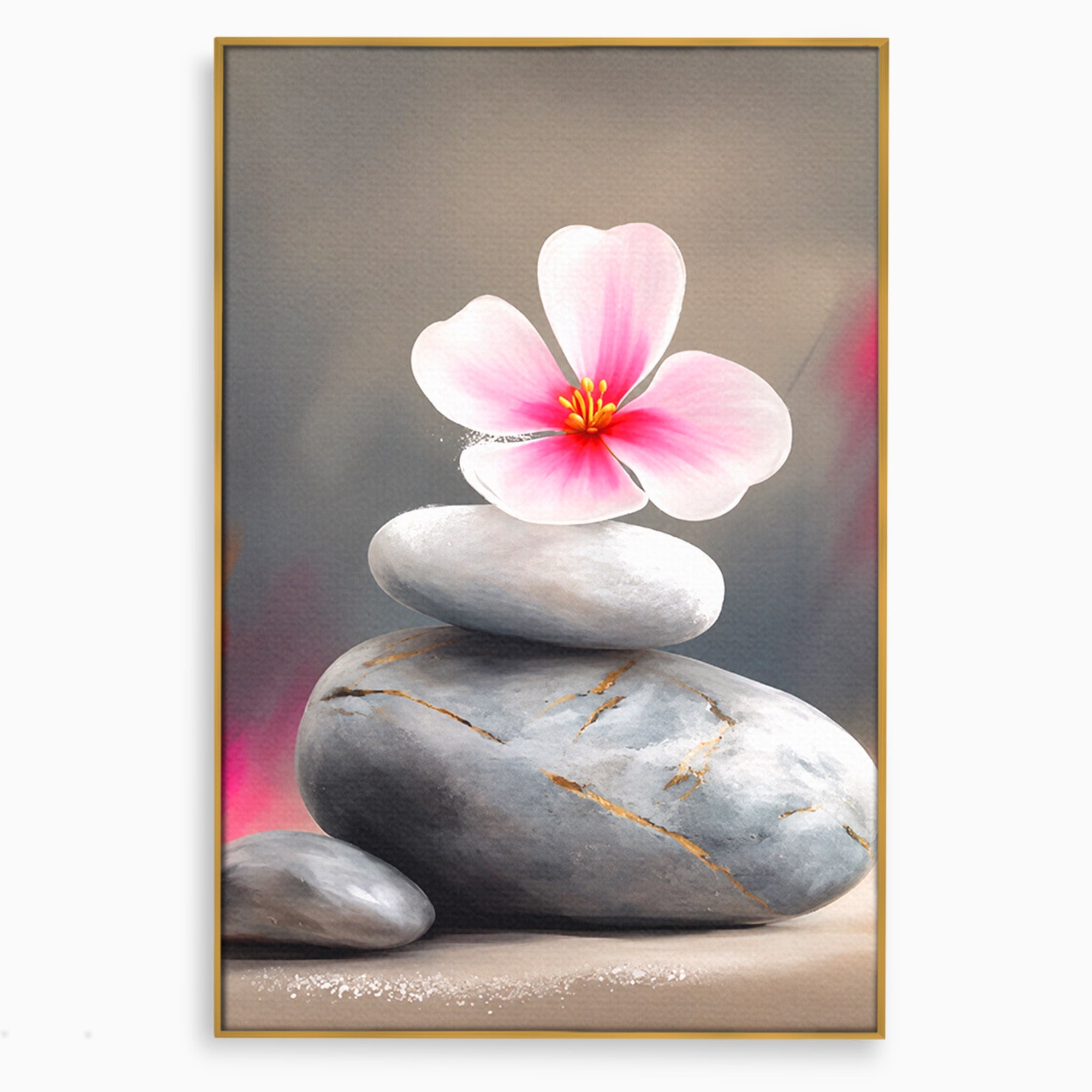 Tablou Canvas Premium LuxCanva® C1173, Floare De Cires Pe Pietre, Floare, Pietre, Zen, Armonie, Meditatie, Dormitor, Living, Culori Vibrante