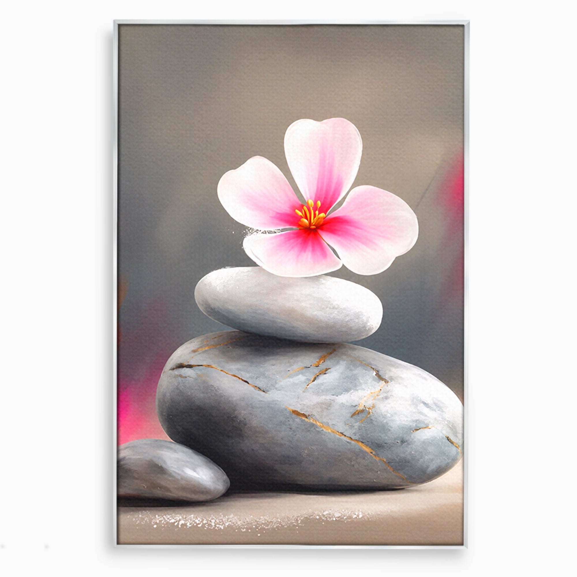 Tablou Canvas Premium LuxCanva® C1173, Floare De Cires Pe Pietre, Floare, Pietre, Zen, Armonie, Meditatie, Dormitor, Living, Culori Vibrante