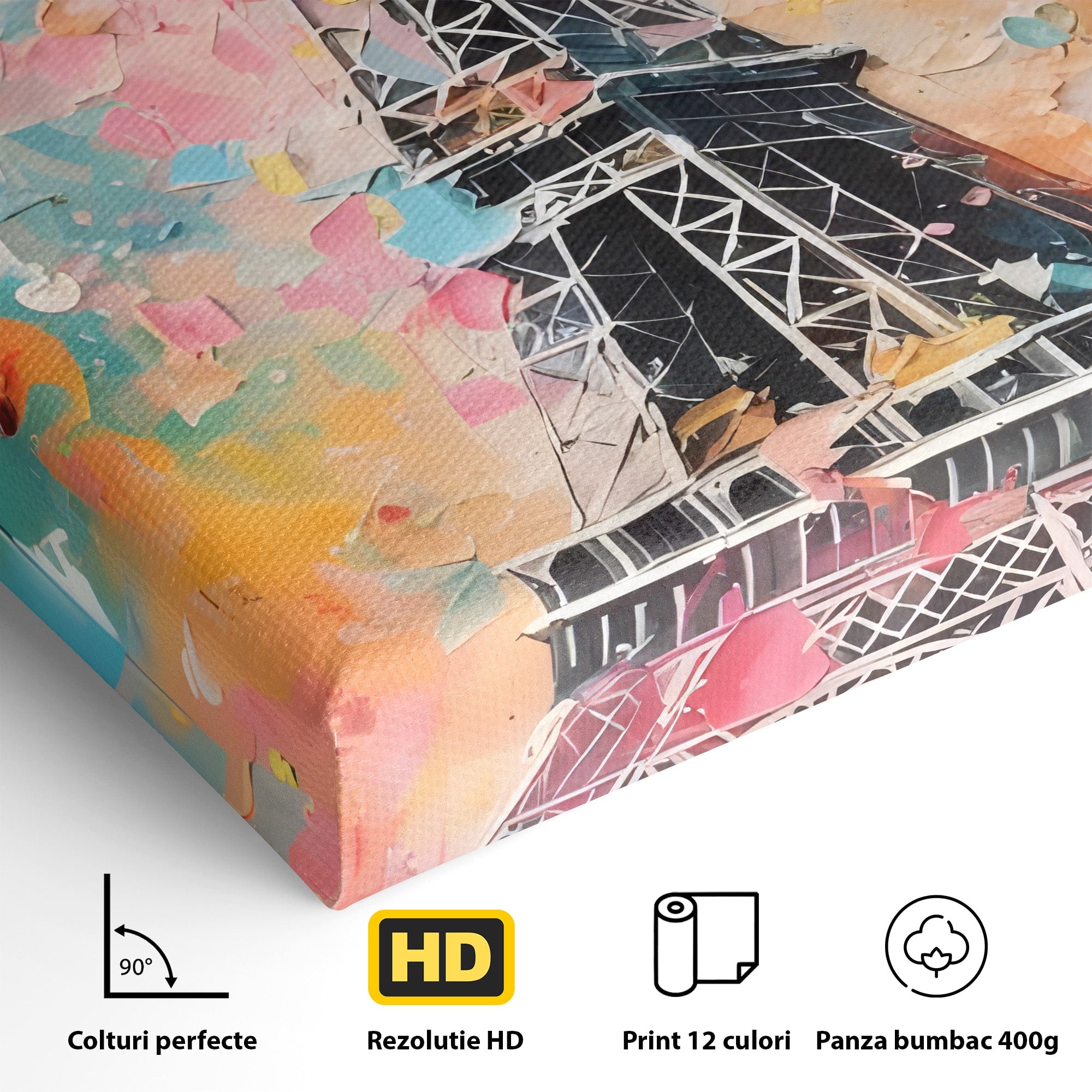 Tablou Canvas Premium LuxCanva® C1175, Turnul Eiffel Primavaratic, Turnul Eiffel, Primavara, Paris, Flori, Living, Culori Vibrante